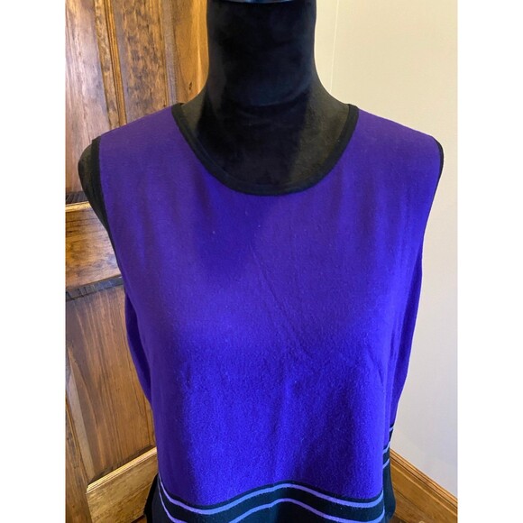 Women’s  Sweater Deep Purple & Black Lightweight Sleeveless Dressy Rounded Neck - Picture 7 of 10